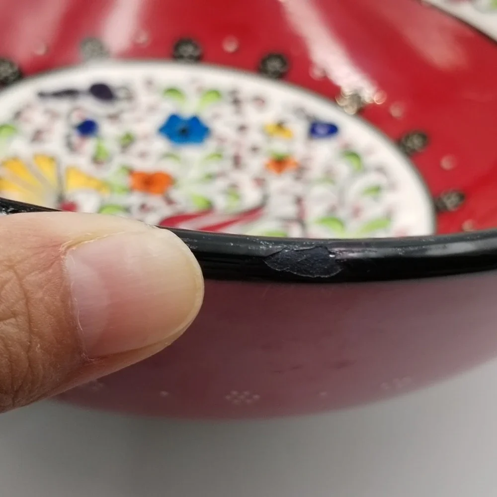 Turkish Ceramic Bowl Hand Painted Hand Made Red Floral Tulip Ottoman Iznik Style